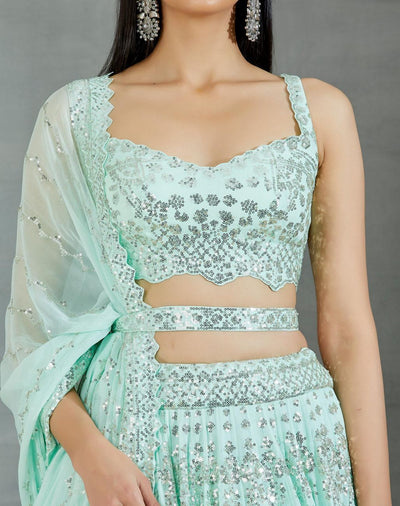 Sea Green Lehenga Set - Indian Clothing in Denver, CO, Aurora, CO, Boulder, CO, Fort Collins, CO, Colorado Springs, CO, Parker, CO, Highlands Ranch, CO, Cherry Creek, CO, Centennial, CO, and Longmont, CO. Nationwide shipping USA - India Fashion X