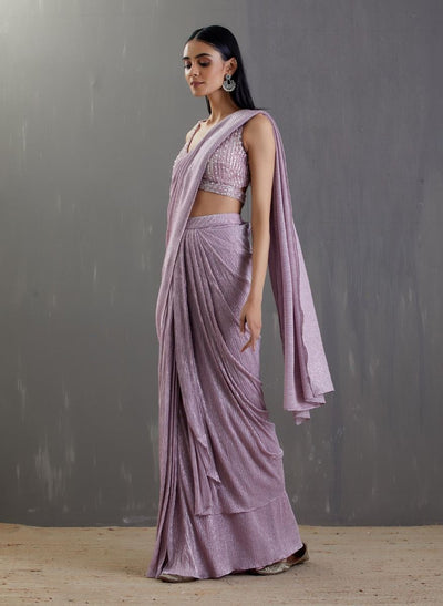 Lilac Pre-Draped Saree Set - Indian Clothing in Denver, CO, Aurora, CO, Boulder, CO, Fort Collins, CO, Colorado Springs, CO, Parker, CO, Highlands Ranch, CO, Cherry Creek, CO, Centennial, CO, and Longmont, CO. Nationwide shipping USA - India Fashion X