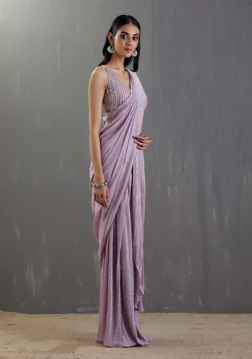 Lilac Pre-Draped Saree Set - Indian Clothing in Denver, CO, Aurora, CO, Boulder, CO, Fort Collins, CO, Colorado Springs, CO, Parker, CO, Highlands Ranch, CO, Cherry Creek, CO, Centennial, CO, and Longmont, CO. Nationwide shipping USA - India Fashion X