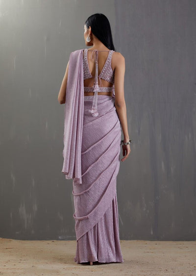 Lilac Pre-Draped Saree Set - Indian Clothing in Denver, CO, Aurora, CO, Boulder, CO, Fort Collins, CO, Colorado Springs, CO, Parker, CO, Highlands Ranch, CO, Cherry Creek, CO, Centennial, CO, and Longmont, CO. Nationwide shipping USA - India Fashion X