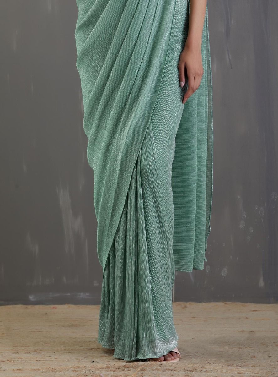 Sea Green Pre-Draped Saree Set - Indian Clothing in Denver, CO, Aurora, CO, Boulder, CO, Fort Collins, CO, Colorado Springs, CO, Parker, CO, Highlands Ranch, CO, Cherry Creek, CO, Centennial, CO, and Longmont, CO. Nationwide shipping USA - India Fashion X