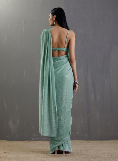 Sea Green Pre-Draped Saree Set - Indian Clothing in Denver, CO, Aurora, CO, Boulder, CO, Fort Collins, CO, Colorado Springs, CO, Parker, CO, Highlands Ranch, CO, Cherry Creek, CO, Centennial, CO, and Longmont, CO. Nationwide shipping USA - India Fashion X