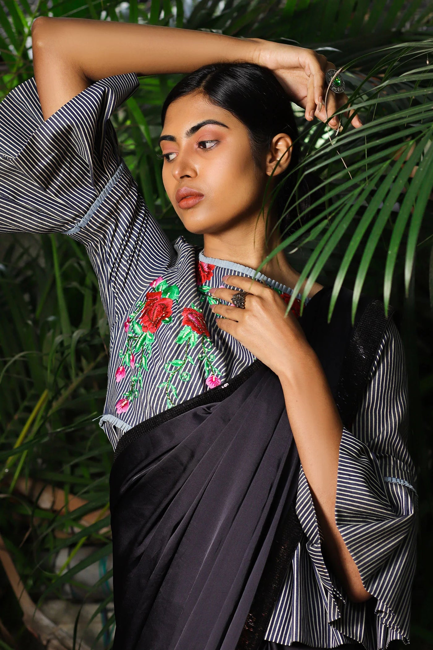 Soft Black Chambray Saree - Indian Clothing in Denver, CO, Aurora, CO, Boulder, CO, Fort Collins, CO, Colorado Springs, CO, Parker, CO, Highlands Ranch, CO, Cherry Creek, CO, Centennial, CO, and Longmont, CO. Nationwide shipping USA - India Fashion X