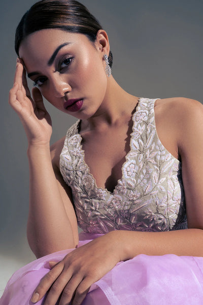 Purple Suede Organza Saree - Indian Clothing in Denver, CO, Aurora, CO, Boulder, CO, Fort Collins, CO, Colorado Springs, CO, Parker, CO, Highlands Ranch, CO, Cherry Creek, CO, Centennial, CO, and Longmont, CO. Nationwide shipping USA - India Fashion X