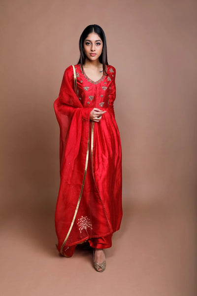 Red Antique Gold Pleated Anarkali Indian Clothing in Denver, CO, Aurora, CO, Boulder, CO, Fort Collins, CO, Colorado Springs, CO, Parker, CO, Highlands Ranch, CO, Cherry Creek, CO, Centennial, CO, and Longmont, CO. NATIONWIDE SHIPPING USA- India Fashion X