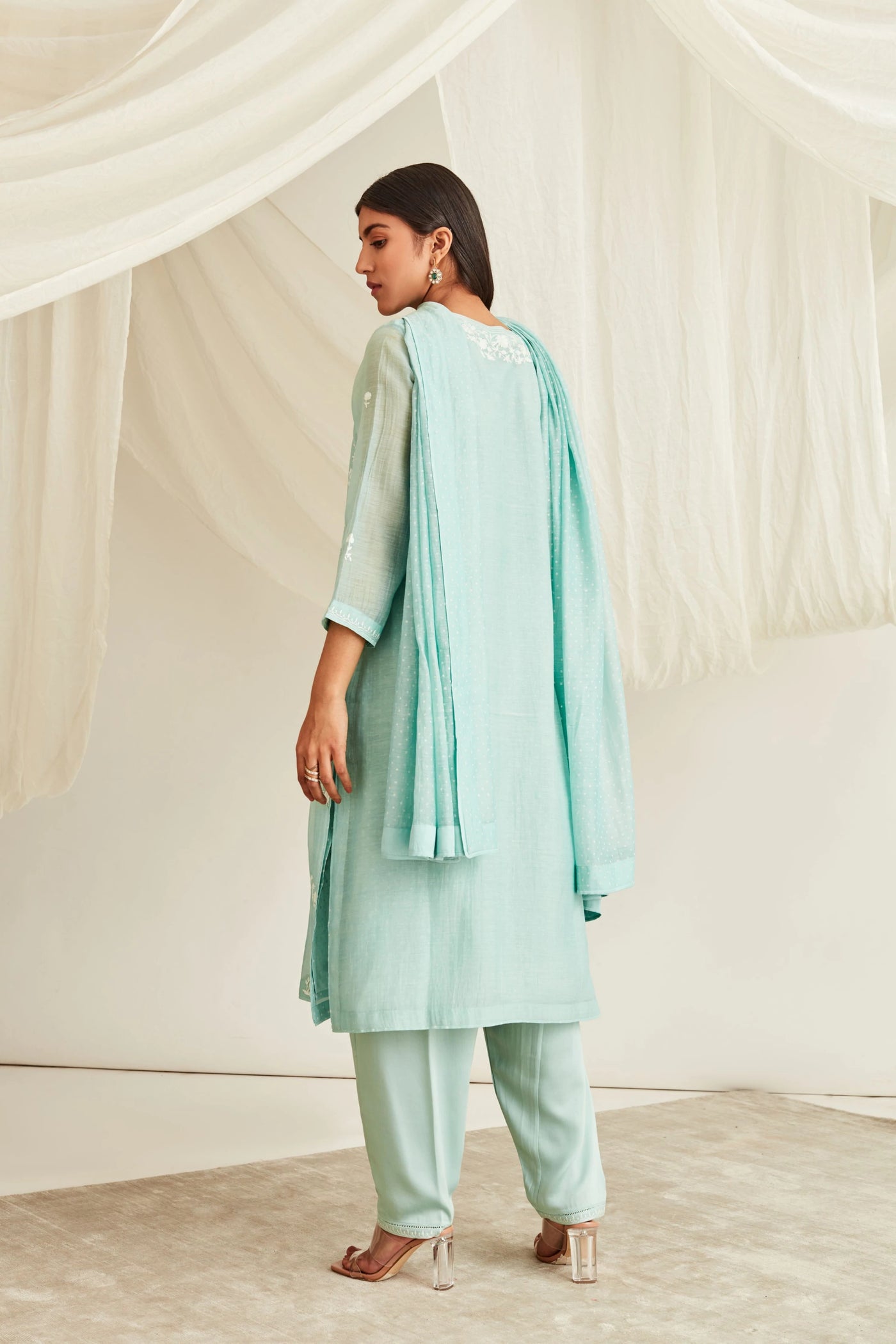 Mint Green-Ivory Suit Set - Indian Clothing in Denver, CO, Aurora, CO, Boulder, CO, Fort Collins, CO, Colorado Springs, CO, Parker, CO, Highlands Ranch, CO, Cherry Creek, CO, Centennial, CO, and Longmont, CO. Nationwide shipping USA - India Fashion X