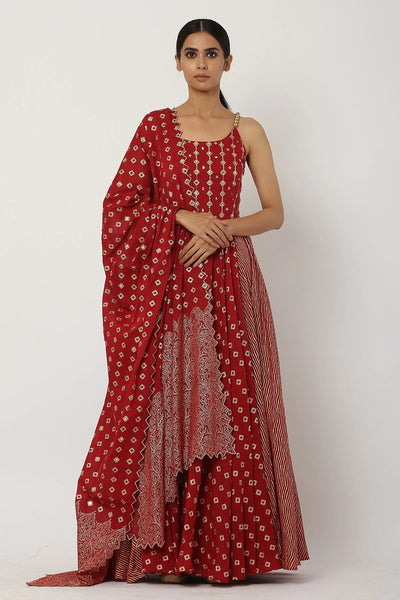Red Beaded Anarkali Set - Indian Clothing in Denver, CO, Aurora, CO, Boulder, CO, Fort Collins, CO, Colorado Springs, CO, Parker, CO, Highlands Ranch, CO, Cherry Creek, CO, Centennial, CO, and Longmont, CO. Nationwide shipping USA - India Fashion X