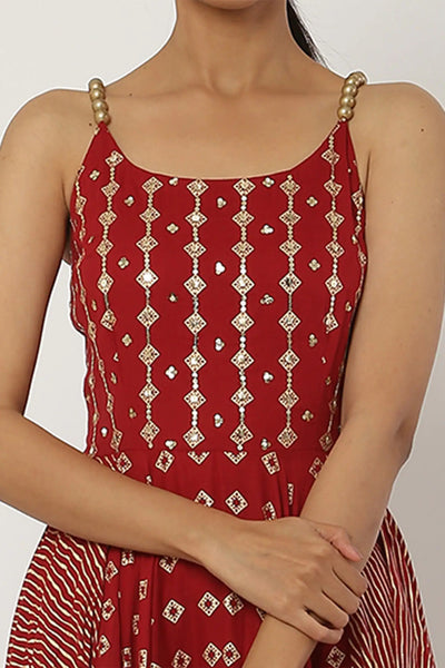 Red Beaded Anarkali Set - Indian Clothing in Denver, CO, Aurora, CO, Boulder, CO, Fort Collins, CO, Colorado Springs, CO, Parker, CO, Highlands Ranch, CO, Cherry Creek, CO, Centennial, CO, and Longmont, CO. Nationwide shipping USA - India Fashion X