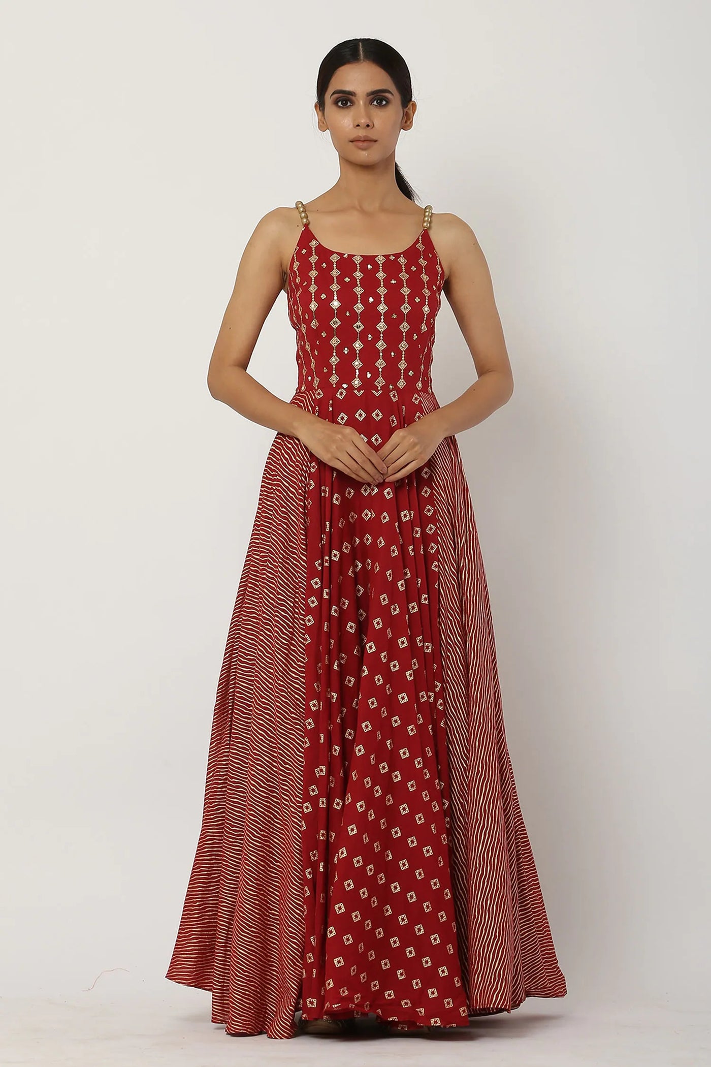 Red Beaded Anarkali Set - Indian Clothing in Denver, CO, Aurora, CO, Boulder, CO, Fort Collins, CO, Colorado Springs, CO, Parker, CO, Highlands Ranch, CO, Cherry Creek, CO, Centennial, CO, and Longmont, CO. Nationwide shipping USA - India Fashion X