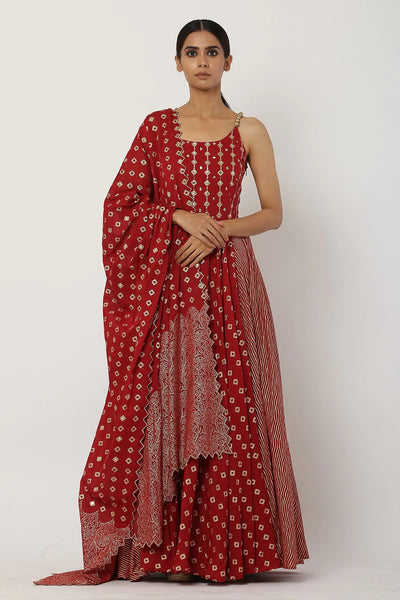 Red Beaded Anarkali Set - Indian Clothing in Denver, CO, Aurora, CO, Boulder, CO, Fort Collins, CO, Colorado Springs, CO, Parker, CO, Highlands Ranch, CO, Cherry Creek, CO, Centennial, CO, and Longmont, CO. Nationwide shipping USA - India Fashion X