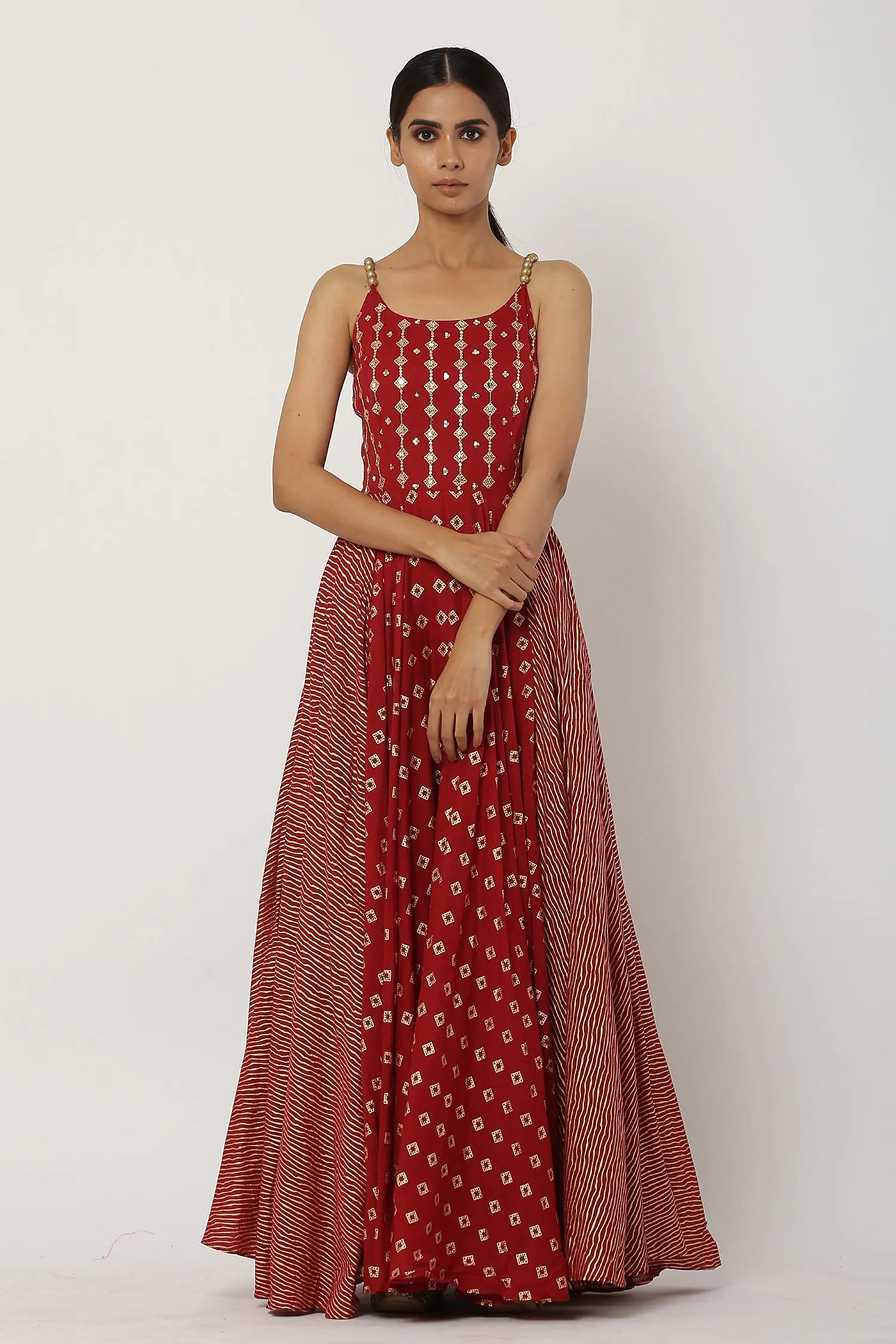 Red Beaded Anarkali Set - Indian Clothing in Denver, CO, Aurora, CO, Boulder, CO, Fort Collins, CO, Colorado Springs, CO, Parker, CO, Highlands Ranch, CO, Cherry Creek, CO, Centennial, CO, and Longmont, CO. Nationwide shipping USA - India Fashion X