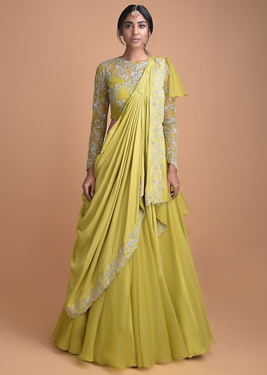Chartreuse Green Lehenga - Indian Clothing in Denver, CO, Aurora, CO, Boulder, CO, Fort Collins, CO, Colorado Springs, CO, Parker, CO, Highlands Ranch, CO, Cherry Creek, CO, Centennial, CO, and Longmont, CO. Nationwide shipping USA - India Fashion X