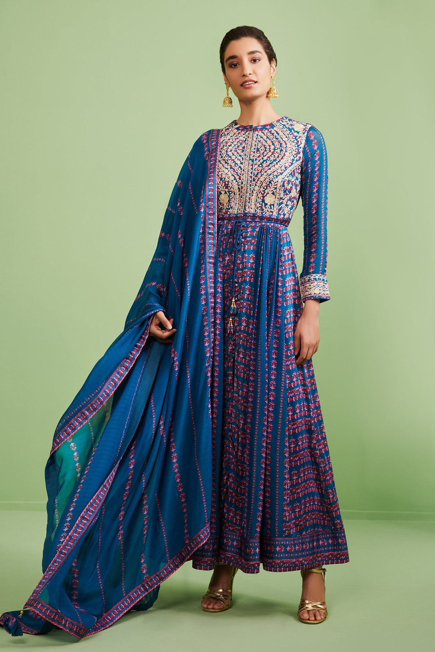 Blue Gota Embroidered Anarkali - Indian Clothing in Denver, CO, Aurora, CO, Boulder, CO, Fort Collins, CO, Colorado Springs, CO, Parker, CO, Highlands Ranch, CO, Cherry Creek, CO, Centennial, CO, and Longmont, CO. Nationwide shipping USA - India Fashion X
