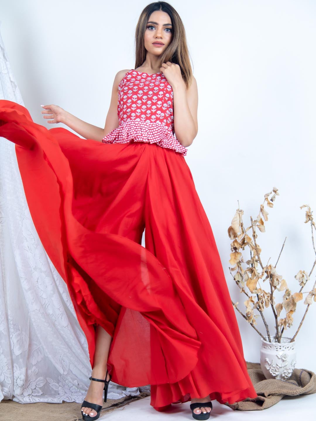 Crop Top Palazzo Set - Indian Clothing in Denver, CO, Aurora, CO, Boulder, CO, Fort Collins, CO, Colorado Springs, CO, Parker, CO, Highlands Ranch, CO, Cherry Creek, CO, Centennial, CO, and Longmont, CO. Nationwide shipping USA - India Fashion X