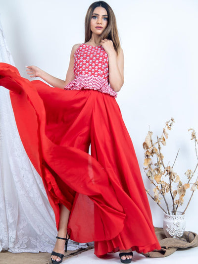 Crop Top Palazzo Set - Indian Clothing in Denver, CO, Aurora, CO, Boulder, CO, Fort Collins, CO, Colorado Springs, CO, Parker, CO, Highlands Ranch, CO, Cherry Creek, CO, Centennial, CO, and Longmont, CO. Nationwide shipping USA - India Fashion X