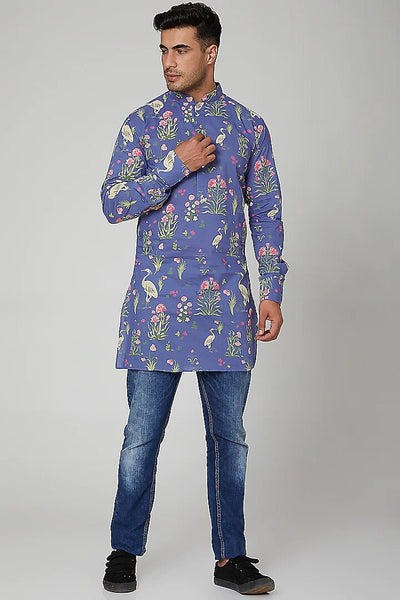 Cobalt Floral Kurta Indian Clothing in Denver, CO, Aurora, CO, Boulder, CO, Fort Collins, CO, Colorado Springs, CO, Parker, CO, Highlands Ranch, CO, Cherry Creek, CO, Centennial, CO, and Longmont, CO. NATIONWIDE SHIPPING USA- India Fashion X