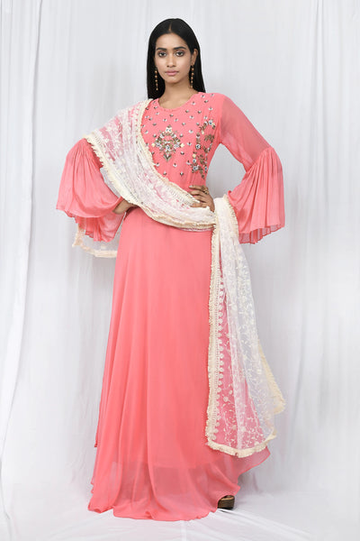 Pink Georgette Anarkali - Indian Clothing in Denver, CO, Aurora, CO, Boulder, CO, Fort Collins, CO, Colorado Springs, CO, Parker, CO, Highlands Ranch, CO, Cherry Creek, CO, Centennial, CO, and Longmont, CO. Nationwide shipping USA - India Fashion X