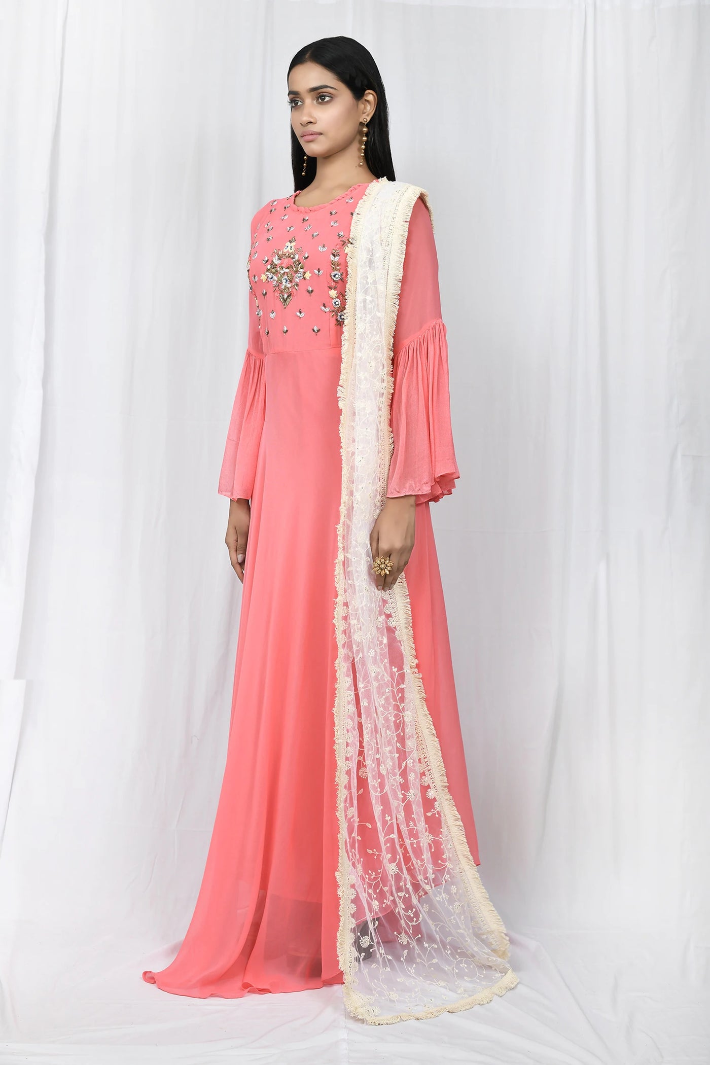 Pink Georgette Anarkali - Indian Clothing in Denver, CO, Aurora, CO, Boulder, CO, Fort Collins, CO, Colorado Springs, CO, Parker, CO, Highlands Ranch, CO, Cherry Creek, CO, Centennial, CO, and Longmont, CO. Nationwide shipping USA - India Fashion X