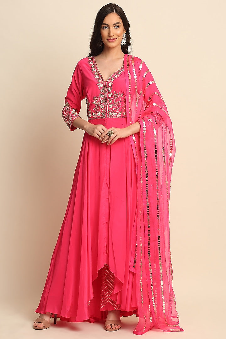 Fuchsia Crepe Anarkali Set - Indian Clothing in Denver, CO, Aurora, CO, Boulder, CO, Fort Collins, CO, Colorado Springs, CO, Parker, CO, Highlands Ranch, CO, Cherry Creek, CO, Centennial, CO, and Longmont, CO. Nationwide shipping USA - India Fashion X