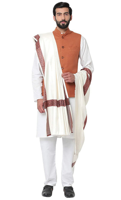 Wool Dupatta Stole for Men- Beige Indian Clothing in Denver, CO, Aurora, CO, Boulder, CO, Fort Collins, CO, Colorado Springs, CO, Parker, CO, Highlands Ranch, CO, Cherry Creek, CO, Centennial, CO, and Longmont, CO. NATIONWIDE SHIPPING USA- India Fashion X