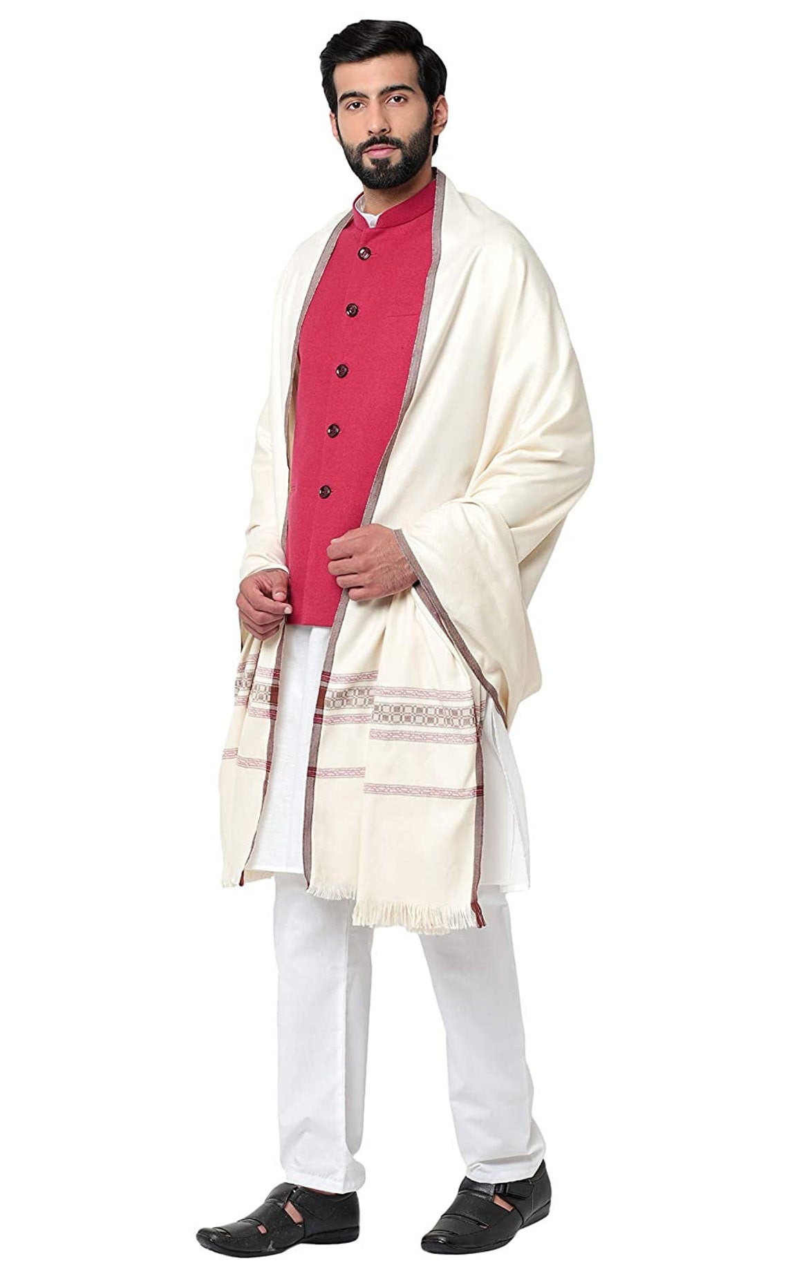 Wool Dupatta Stole for Men- Beige Indian Clothing in Denver, CO, Aurora, CO, Boulder, CO, Fort Collins, CO, Colorado Springs, CO, Parker, CO, Highlands Ranch, CO, Cherry Creek, CO, Centennial, CO, and Longmont, CO. NATIONWIDE SHIPPING USA- India Fashion X