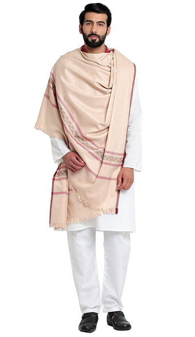 Wool Dupatta Stole for Men- Beige Indian Clothing in Denver, CO, Aurora, CO, Boulder, CO, Fort Collins, CO, Colorado Springs, CO, Parker, CO, Highlands Ranch, CO, Cherry Creek, CO, Centennial, CO, and Longmont, CO. NATIONWIDE SHIPPING USA- India Fashion X