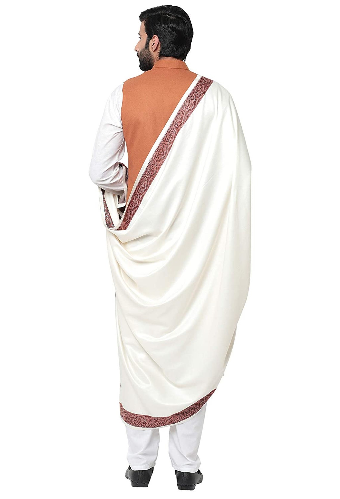 Wool Dupatta Stole for Men- Beige Indian Clothing in Denver, CO, Aurora, CO, Boulder, CO, Fort Collins, CO, Colorado Springs, CO, Parker, CO, Highlands Ranch, CO, Cherry Creek, CO, Centennial, CO, and Longmont, CO. NATIONWIDE SHIPPING USA- India Fashion X