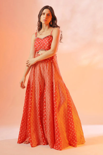 Orange Chanderi Printed Jumpsuit Indian Clothing in Denver, CO, Aurora, CO, Boulder, CO, Fort Collins, CO, Colorado Springs, CO, Parker, CO, Highlands Ranch, CO, Cherry Creek, CO, Centennial, CO, and Longmont, CO. NATIONWIDE SHIPPING USA- India Fashion X