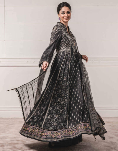 Black Printed Anarkali Set - Indian Clothing in Denver, CO, Aurora, CO, Boulder, CO, Fort Collins, CO, Colorado Springs, CO, Parker, CO, Highlands Ranch, CO, Cherry Creek, CO, Centennial, CO, and Longmont, CO. Nationwide shipping USA - India Fashion X