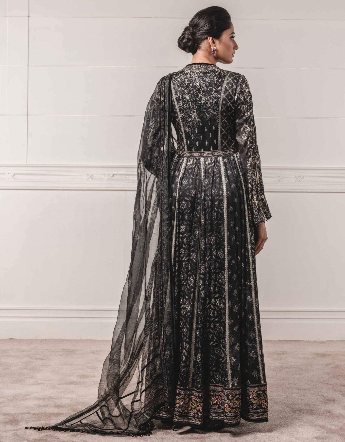 Black Printed Anarkali Set - Indian Clothing in Denver, CO, Aurora, CO, Boulder, CO, Fort Collins, CO, Colorado Springs, CO, Parker, CO, Highlands Ranch, CO, Cherry Creek, CO, Centennial, CO, and Longmont, CO. Nationwide shipping USA - India Fashion X