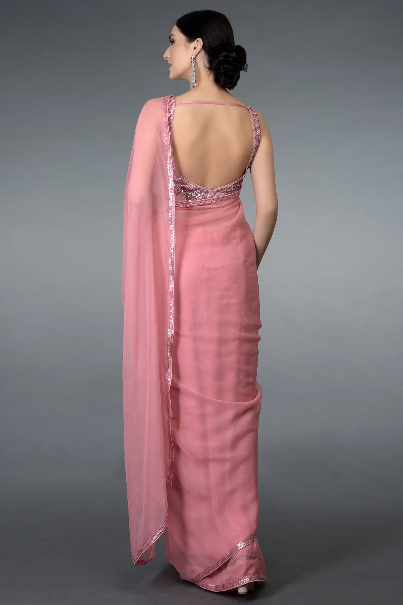 Pink Pure Chiffon Saree Set Indian Clothing in Denver, CO, Aurora, CO, Boulder, CO, Fort Collins, CO, Colorado Springs, CO, Parker, CO, Highlands Ranch, CO, Cherry Creek, CO, Centennial, CO, and Longmont, CO. NATIONWIDE SHIPPING USA- India Fashion X