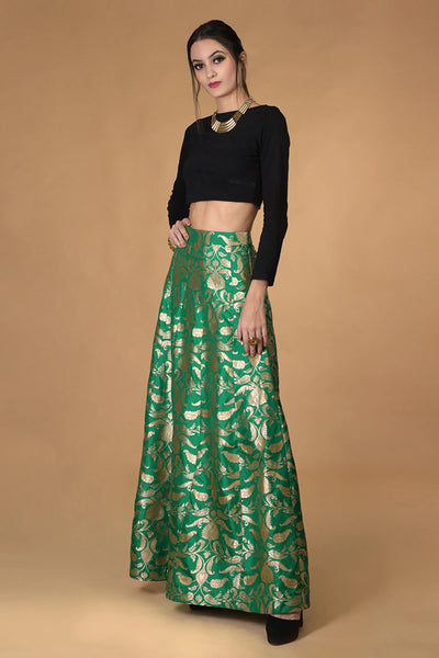Green Silk Brocade Lehenga Indian Clothing in Denver, CO, Aurora, CO, Boulder, CO, Fort Collins, CO, Colorado Springs, CO, Parker, CO, Highlands Ranch, CO, Cherry Creek, CO, Centennial, CO, and Longmont, CO. NATIONWIDE SHIPPING USA- India Fashion X