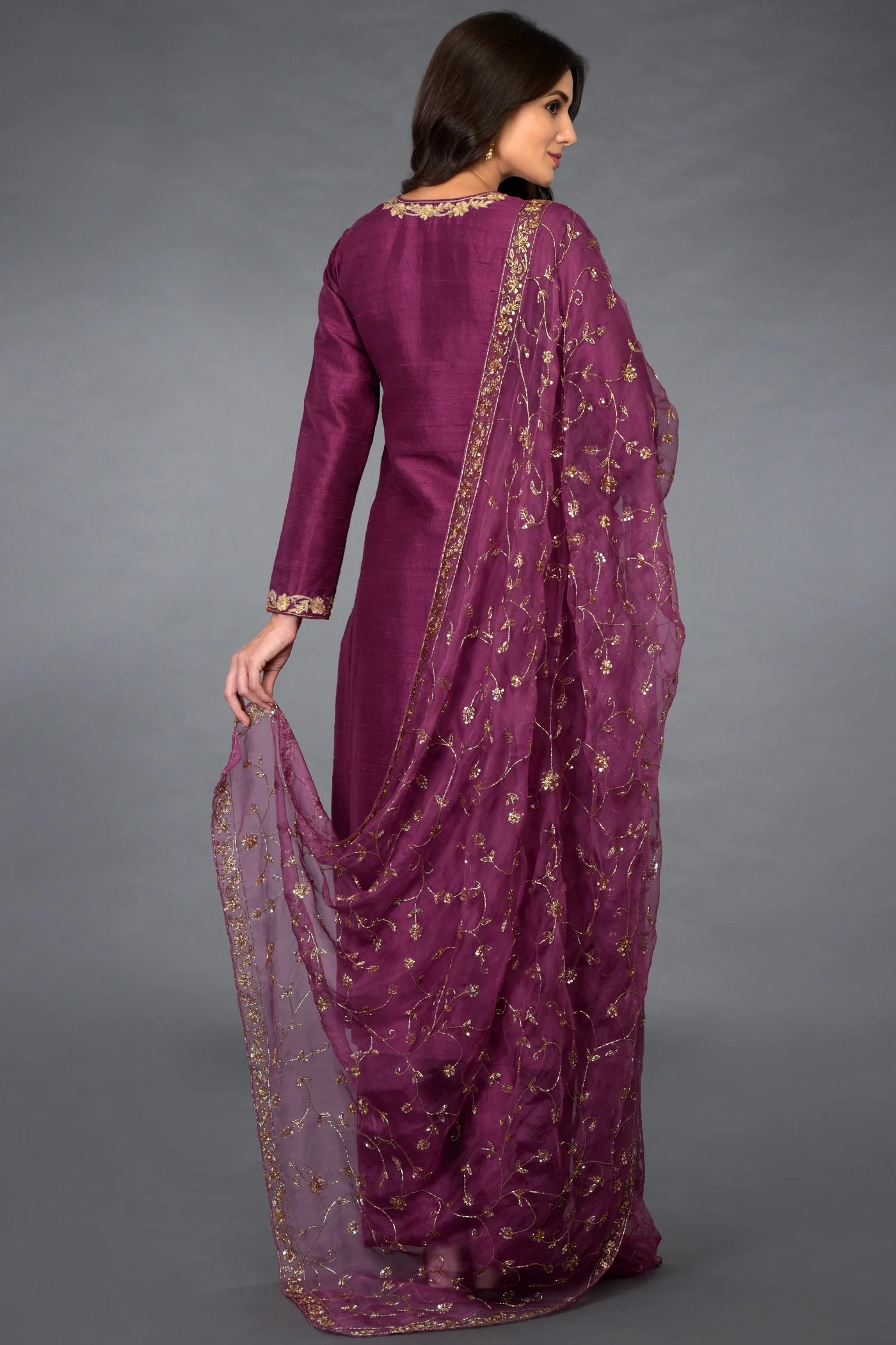 Purple Raw Silk Palazzo Set Indian Clothing in Denver, CO, Aurora, CO, Boulder, CO, Fort Collins, CO, Colorado Springs, CO, Parker, CO, Highlands Ranch, CO, Cherry Creek, CO, Centennial, CO, and Longmont, CO. NATIONWIDE SHIPPING USA- India Fashion X