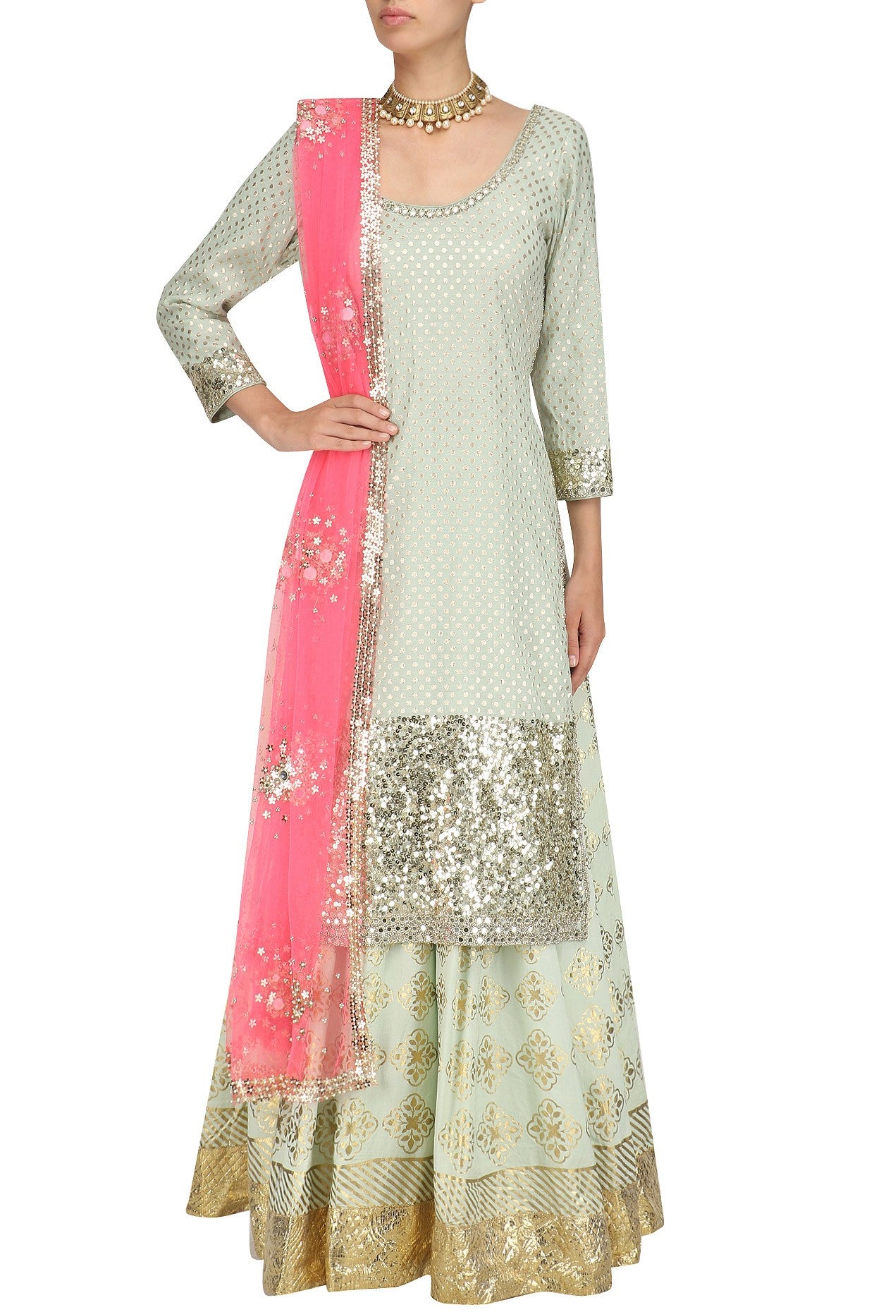 Mint Green Kurta and Skirt Set - Indian Clothing in Denver, CO, Aurora, CO, Boulder, CO, Fort Collins, CO, Colorado Springs, CO, Parker, CO, Highlands Ranch, CO, Cherry Creek, CO, Centennial, CO, and Longmont, CO. Nationwide shipping USA - India Fashion X