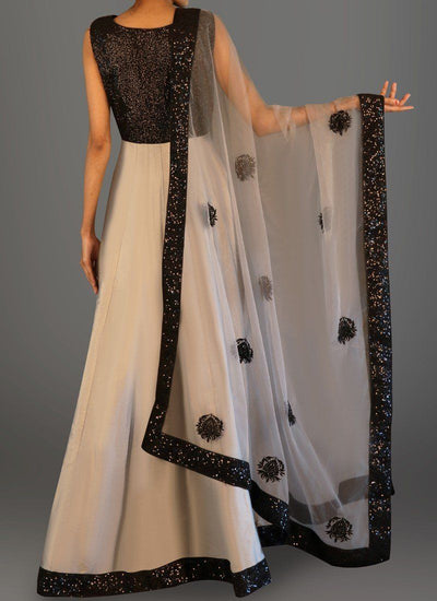 Black and Grey Sequins Anarkali - Indian Clothing in Denver, CO, Aurora, CO, Boulder, CO, Fort Collins, CO, Colorado Springs, CO, Parker, CO, Highlands Ranch, CO, Cherry Creek, CO, Centennial, CO, and Longmont, CO. Nationwide shipping USA - India Fashion X