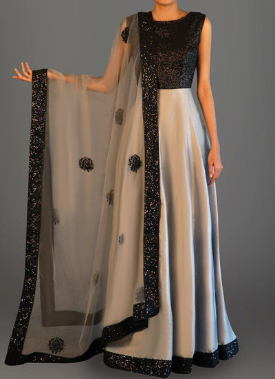 Black and Grey Sequins Anarkali - Indian Clothing in Denver, CO, Aurora, CO, Boulder, CO, Fort Collins, CO, Colorado Springs, CO, Parker, CO, Highlands Ranch, CO, Cherry Creek, CO, Centennial, CO, and Longmont, CO. Nationwide shipping USA - India Fashion X