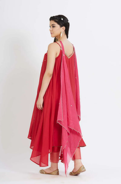 Red Cotton Silk Tunic Set - Indian Clothing in Denver, CO, Aurora, CO, Boulder, CO, Fort Collins, CO, Colorado Springs, CO, Parker, CO, Highlands Ranch, CO, Cherry Creek, CO, Centennial, CO, and Longmont, CO. Nationwide shipping USA - India Fashion X