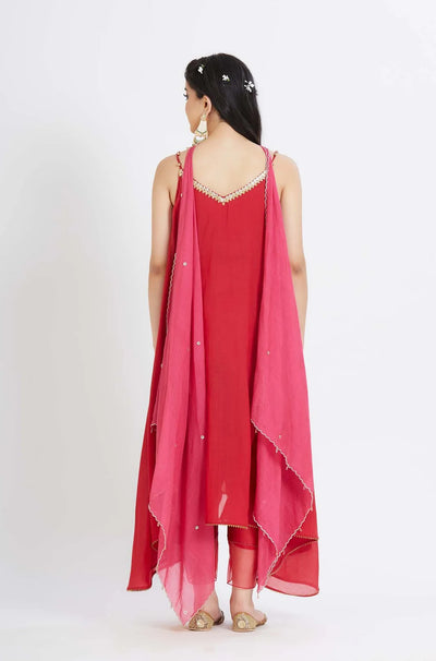 Red Cotton Silk Tunic Set - Indian Clothing in Denver, CO, Aurora, CO, Boulder, CO, Fort Collins, CO, Colorado Springs, CO, Parker, CO, Highlands Ranch, CO, Cherry Creek, CO, Centennial, CO, and Longmont, CO. Nationwide shipping USA - India Fashion X