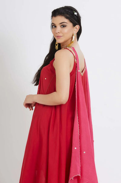 Red Cotton Silk Tunic Set - Indian Clothing in Denver, CO, Aurora, CO, Boulder, CO, Fort Collins, CO, Colorado Springs, CO, Parker, CO, Highlands Ranch, CO, Cherry Creek, CO, Centennial, CO, and Longmont, CO. Nationwide shipping USA - India Fashion X
