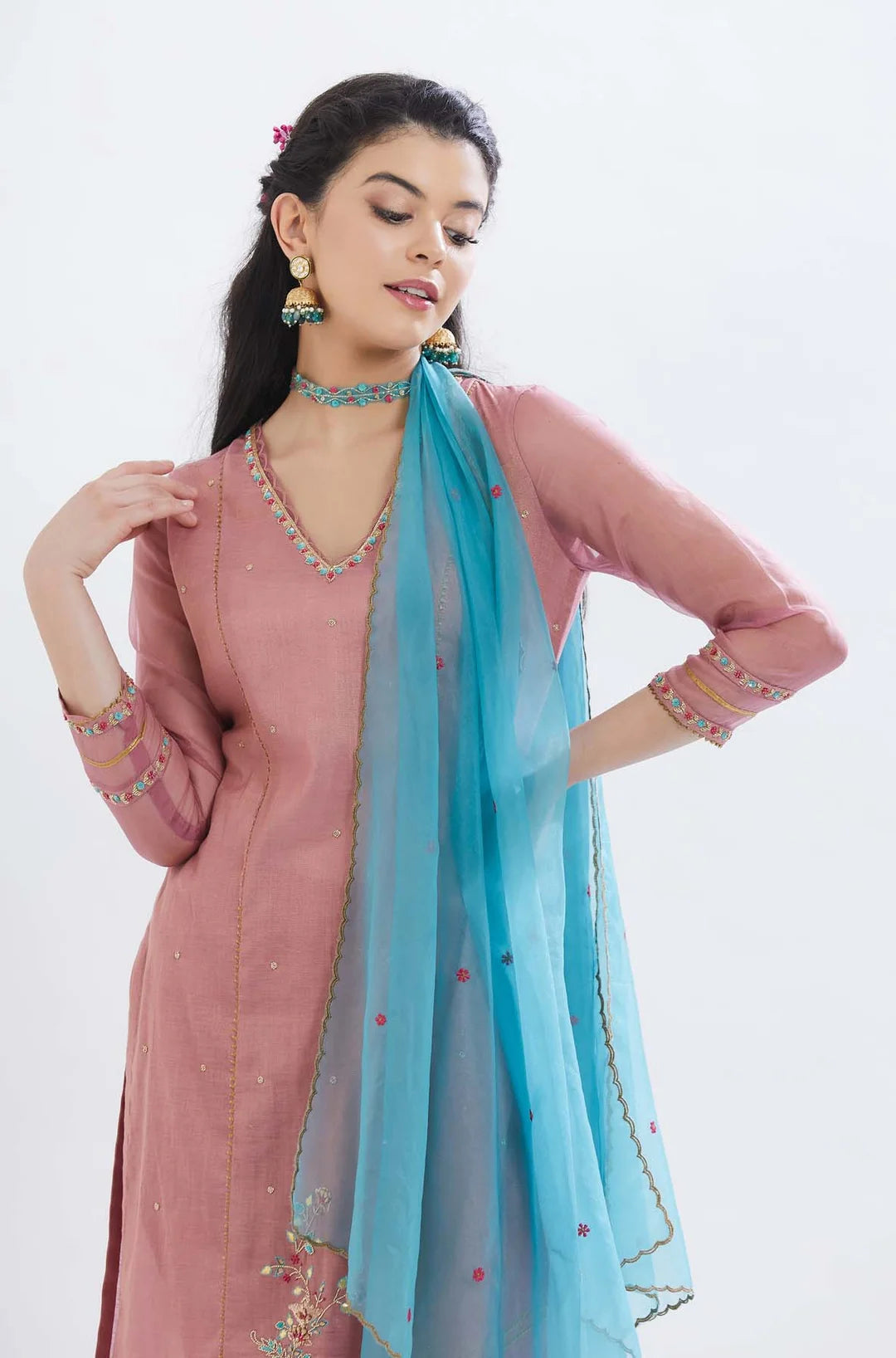 Old Rose Embroidered Kurta Set - Indian Clothing in Denver, CO, Aurora, CO, Boulder, CO, Fort Collins, CO, Colorado Springs, CO, Parker, CO, Highlands Ranch, CO, Cherry Creek, CO, Centennial, CO, and Longmont, CO. Nationwide shipping USA - India Fashion X