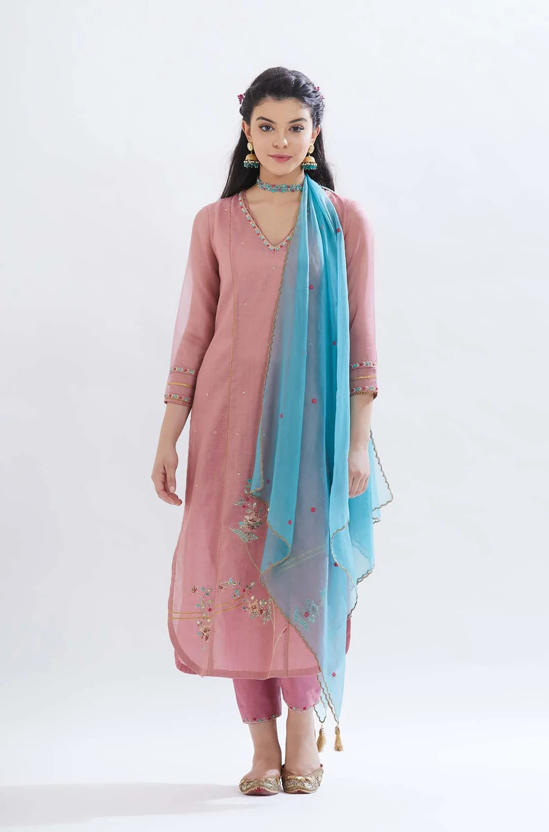 Old Rose Embroidered Kurta Set - Indian Clothing in Denver, CO, Aurora, CO, Boulder, CO, Fort Collins, CO, Colorado Springs, CO, Parker, CO, Highlands Ranch, CO, Cherry Creek, CO, Centennial, CO, and Longmont, CO. Nationwide shipping USA - India Fashion X