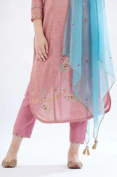 Old Rose Embroidered Kurta Set - Indian Clothing in Denver, CO, Aurora, CO, Boulder, CO, Fort Collins, CO, Colorado Springs, CO, Parker, CO, Highlands Ranch, CO, Cherry Creek, CO, Centennial, CO, and Longmont, CO. Nationwide shipping USA - India Fashion X