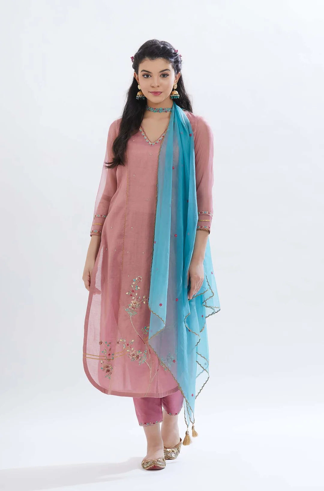 Old Rose Embroidered Kurta Set - Indian Clothing in Denver, CO, Aurora, CO, Boulder, CO, Fort Collins, CO, Colorado Springs, CO, Parker, CO, Highlands Ranch, CO, Cherry Creek, CO, Centennial, CO, and Longmont, CO. Nationwide shipping USA - India Fashion X