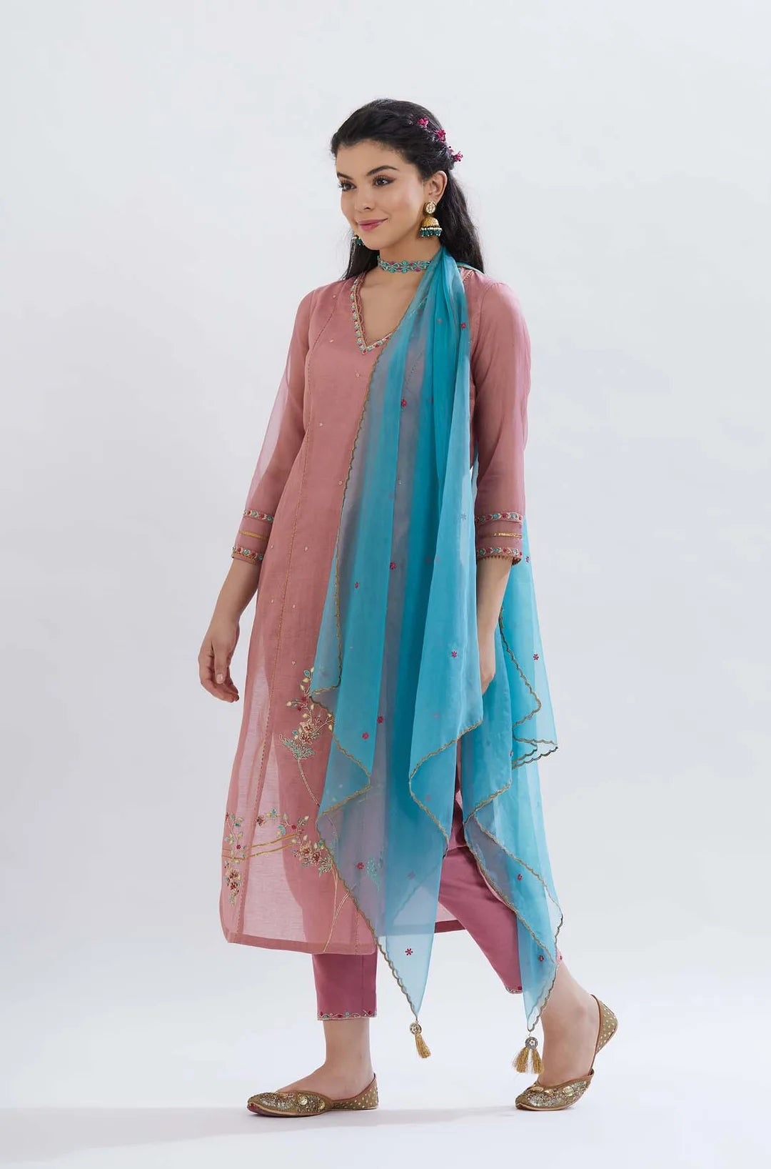 Old Rose Embroidered Kurta Set - Indian Clothing in Denver, CO, Aurora, CO, Boulder, CO, Fort Collins, CO, Colorado Springs, CO, Parker, CO, Highlands Ranch, CO, Cherry Creek, CO, Centennial, CO, and Longmont, CO. Nationwide shipping USA - India Fashion X