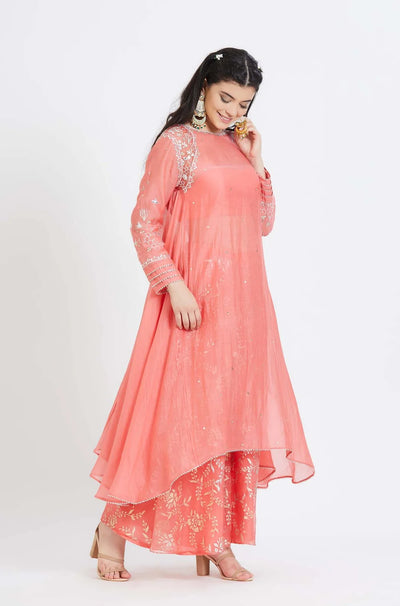 Coral Embroidered Kurta Set - Indian Clothing in Denver, CO, Aurora, CO, Boulder, CO, Fort Collins, CO, Colorado Springs, CO, Parker, CO, Highlands Ranch, CO, Cherry Creek, CO, Centennial, CO, and Longmont, CO. Nationwide shipping USA - India Fashion X
