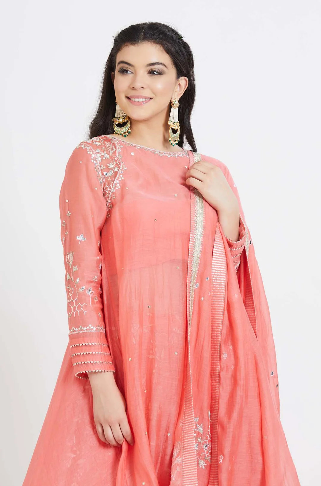 Coral Embroidered Kurta Set - Indian Clothing in Denver, CO, Aurora, CO, Boulder, CO, Fort Collins, CO, Colorado Springs, CO, Parker, CO, Highlands Ranch, CO, Cherry Creek, CO, Centennial, CO, and Longmont, CO. Nationwide shipping USA - India Fashion X