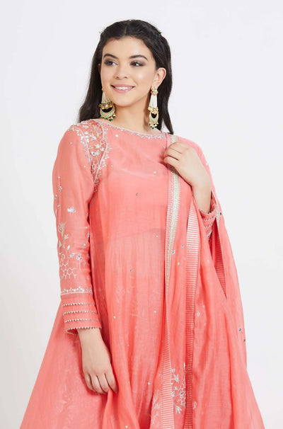 Coral Embroidered Kurta Set - Indian Clothing in Denver, CO, Aurora, CO, Boulder, CO, Fort Collins, CO, Colorado Springs, CO, Parker, CO, Highlands Ranch, CO, Cherry Creek, CO, Centennial, CO, and Longmont, CO. Nationwide shipping USA - India Fashion X