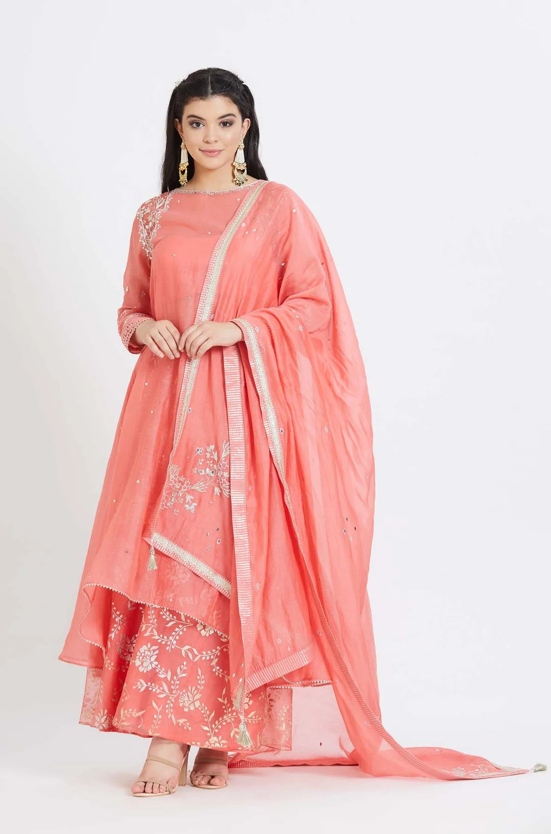 Coral Embroidered Kurta Set - Indian Clothing in Denver, CO, Aurora, CO, Boulder, CO, Fort Collins, CO, Colorado Springs, CO, Parker, CO, Highlands Ranch, CO, Cherry Creek, CO, Centennial, CO, and Longmont, CO. Nationwide shipping USA - India Fashion X
