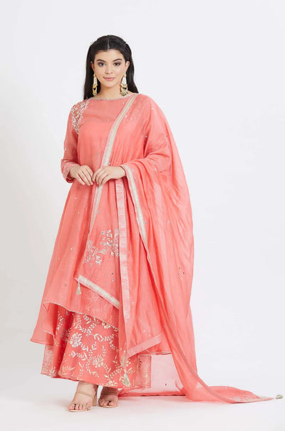 Coral Embroidered Kurta Set - Indian Clothing in Denver, CO, Aurora, CO, Boulder, CO, Fort Collins, CO, Colorado Springs, CO, Parker, CO, Highlands Ranch, CO, Cherry Creek, CO, Centennial, CO, and Longmont, CO. Nationwide shipping USA - India Fashion X