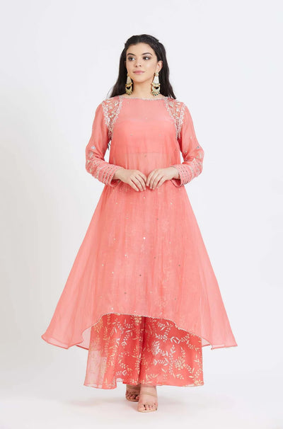 Coral Embroidered Kurta Set - Indian Clothing in Denver, CO, Aurora, CO, Boulder, CO, Fort Collins, CO, Colorado Springs, CO, Parker, CO, Highlands Ranch, CO, Cherry Creek, CO, Centennial, CO, and Longmont, CO. Nationwide shipping USA - India Fashion X
